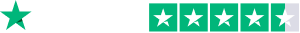 Trustpilot logo with a green star and four stars rating, one star partially filled.