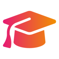 A gradient silhouette of a graduation cap in pink and orange tones.