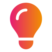A gradient light bulb icon in pink and orange hues.