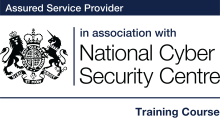 Text promoting a training course in association with the National Cyber Security Centre, featuring their logos.