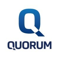 Logo featuring a large blue "Q" with a stylised tail, above the word "QUORUM" in bold, dark blue letters.