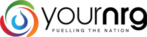 Logo of YourNrg, featuring a colourful swirl and the tagline "Fuelling the Nation".
