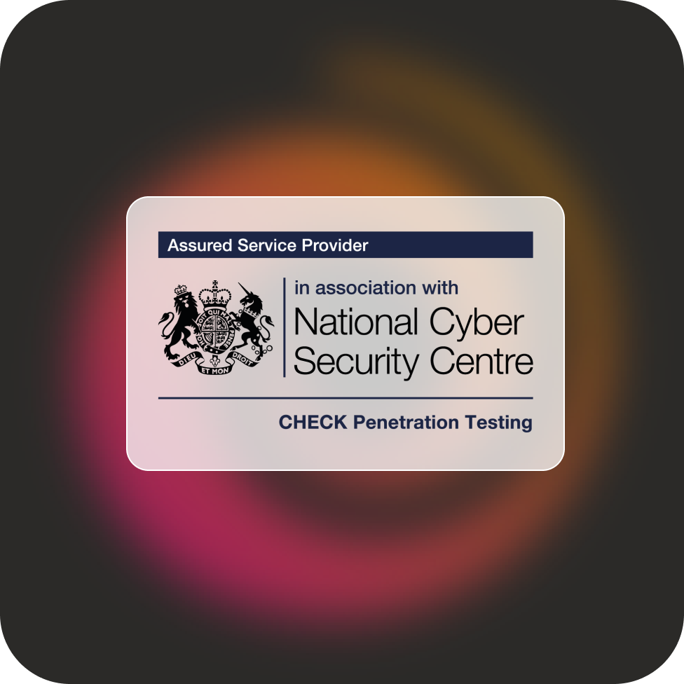 Logo indicating an assured service provider associated with the National Cyber Security Centre, highlighting CHECK Penetration Testing.