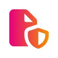 A stylised graphic featuring a pink document icon alongside an orange shield, symbolising protection or security of information.