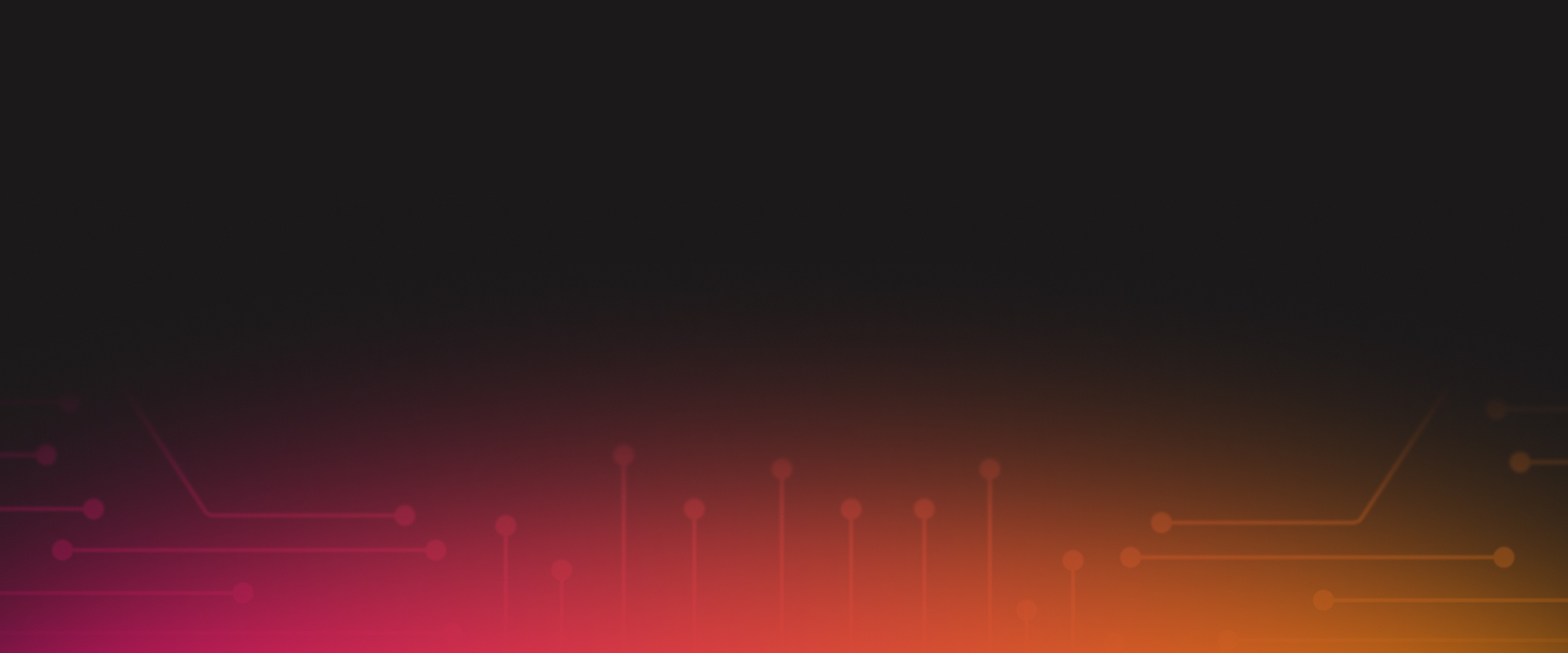 Abstract gradient background featuring dark tones transitioning to vibrant pink and orange, with subtle circuit-like designs.