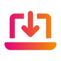 Download icon featuring a downward arrow inside a square, with a gradient transitioning from pink to orange.