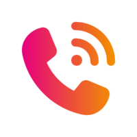 A stylized phone icon in pink and orange gradient, with signal waves emanating from the receiver.