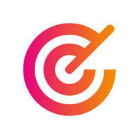 A circular logo with concentric rings in shades of pink and orange, featuring a stylized arrow piercing through one of the rings.