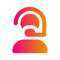 Headset icon in gradient shades of orange and pink, representing customer support or communication services.