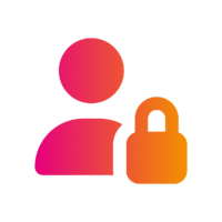 A stylized graphic of a person silhouette next to a padlock, using a gradient of pink to orange colours.