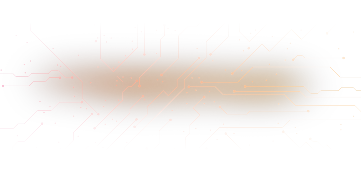 Abstract illustration of a circuit board design with glowing lines and nodes on a gradient orange and black background.
